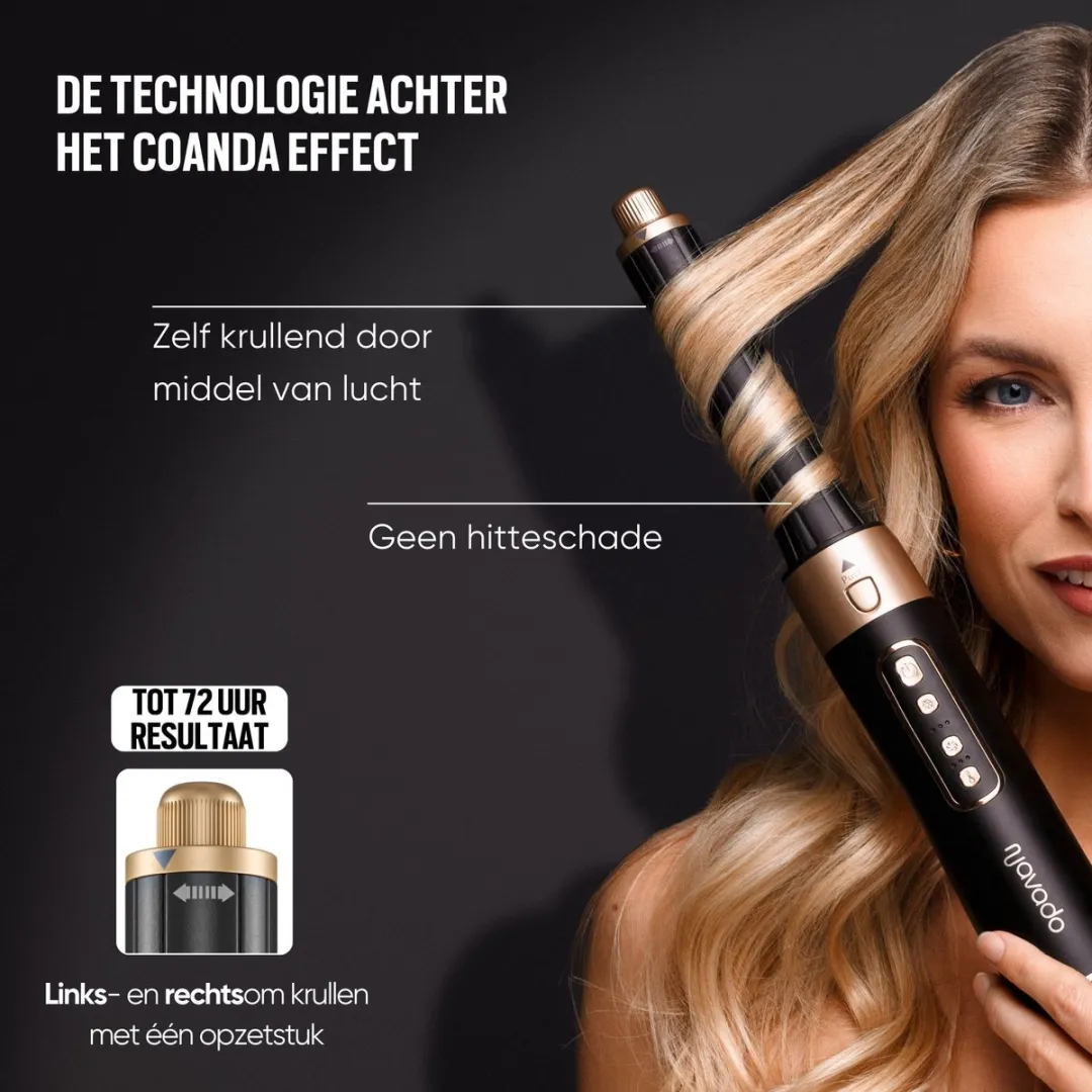 Navado Easystyler Pro Airstyler 6-in-1 - 4 Warmtestanden - Zwart