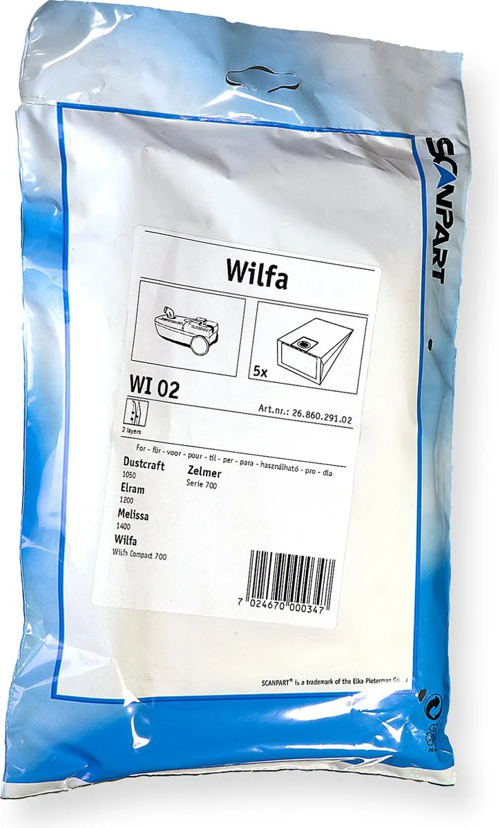 Scanpart Stofzuigerzakken K0005S - 5 Stuks - o.a. Wilfa/Zelmer