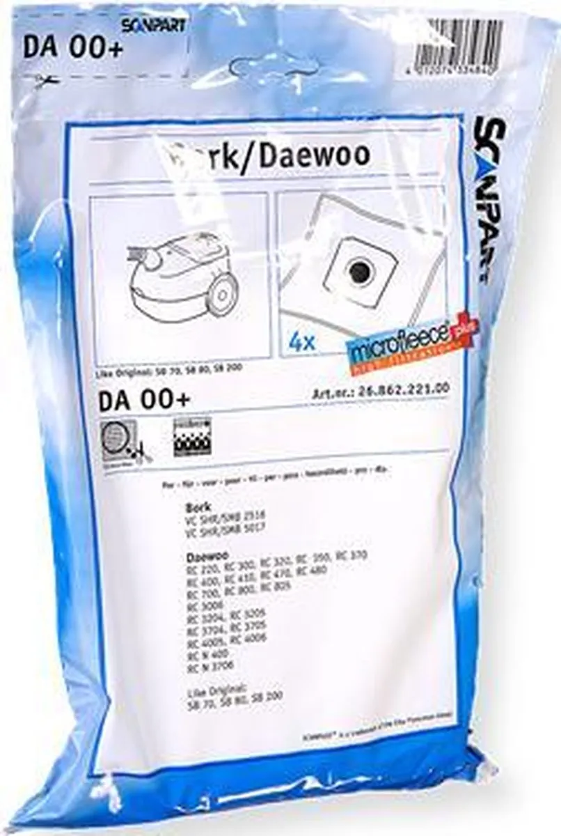 Scanpart Stofzuigerzakken DA00+ - 4 Stuks - o.a. Daewoo/Bork