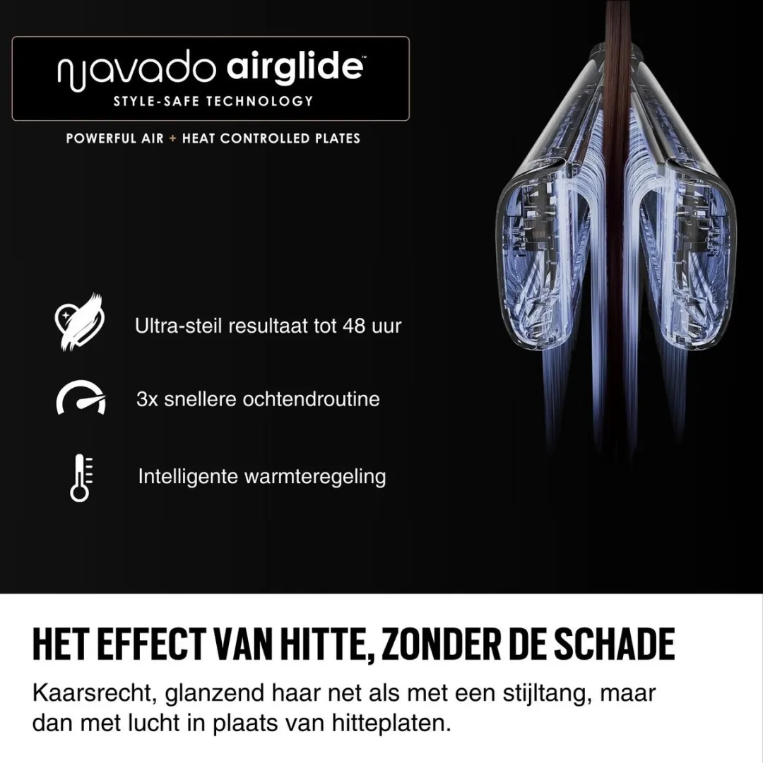 Navado Airglide Airstraight Stijltang 2-in-1 - 6 standen - Zwart