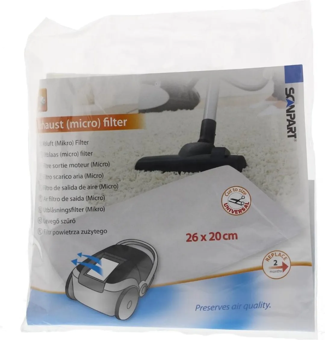 Scanpart Universeel Stofzuiger Microfilter 26x20cm - o.a. AEG/Bosch/Miele