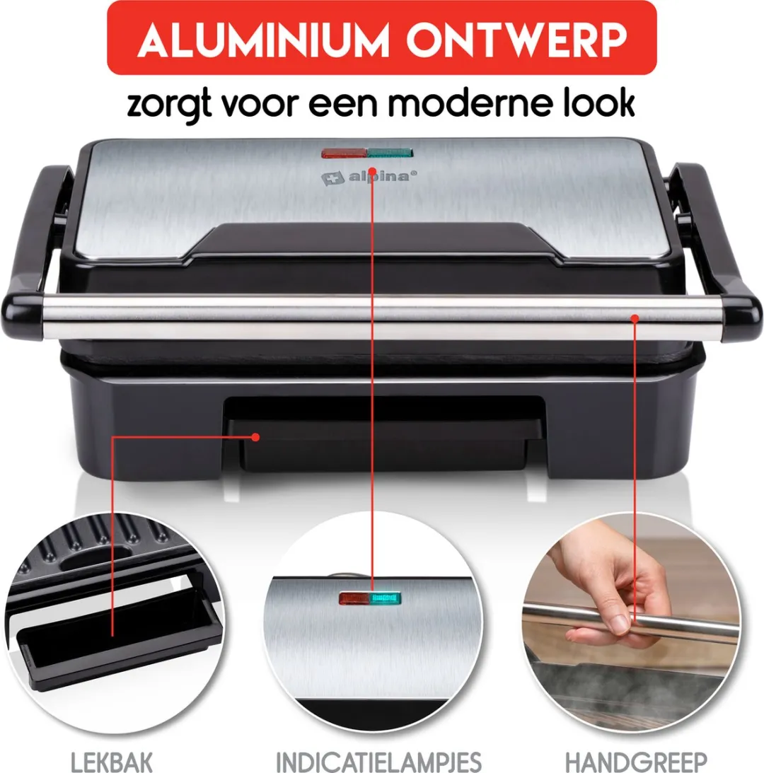 Alpina SW5001 Contactgrill 750W - Zilver/Zwart