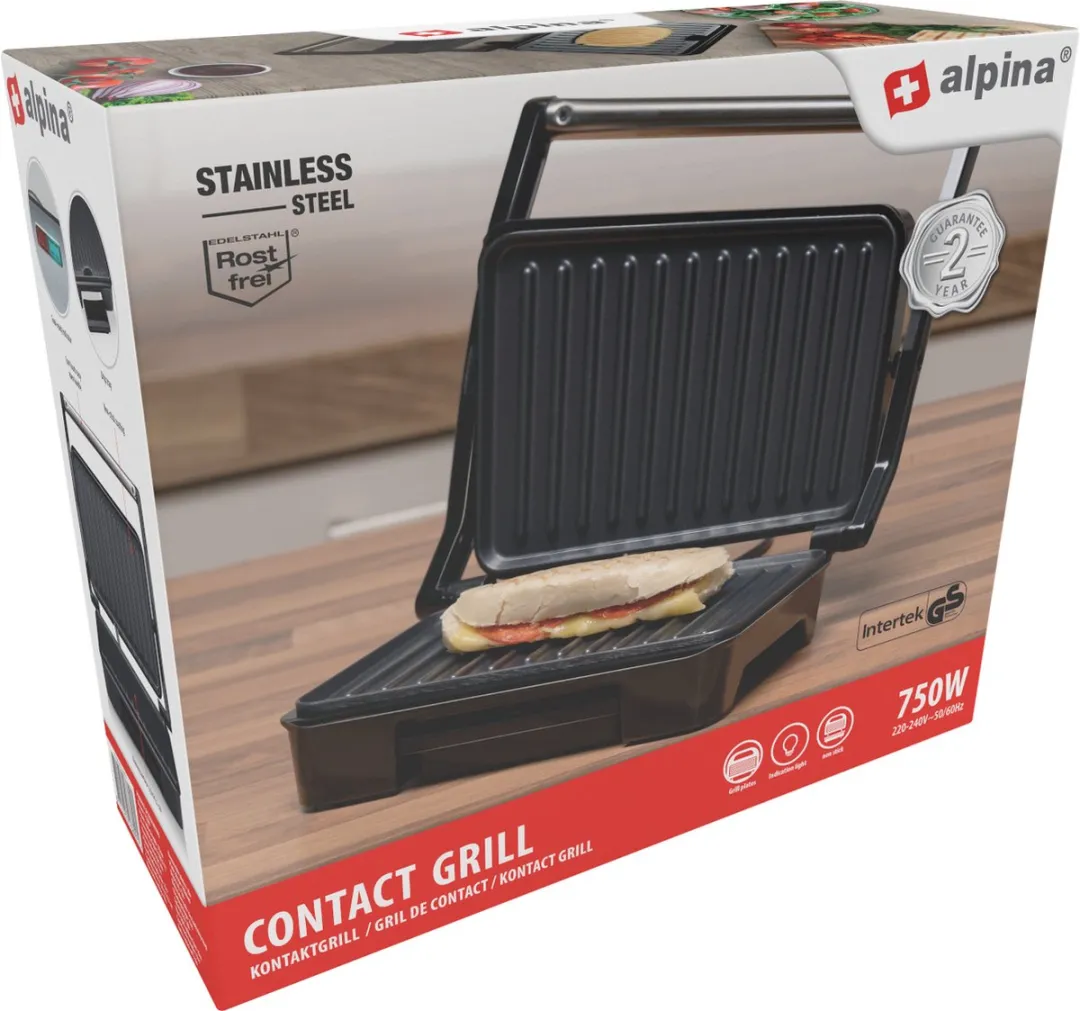 Alpina SW5001 Contactgrill 750W - Zilver/Zwart - afbeelding 6 van 6