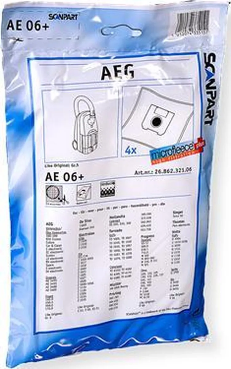 Scanpart Stofzuigerzakken AE06+ - 4 Stuks - o.a. AEG Smart