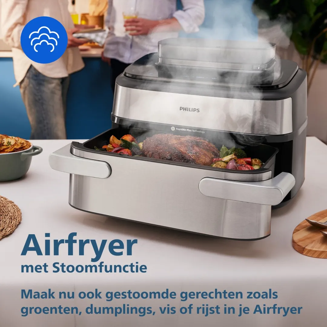 Philips Airfryer 5000-serie NA565/02 Megabasket - 9,5L - Stoomfunctie - Chrome
