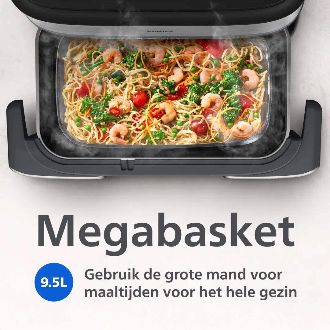Philips Airfryer 5000-serie NA565/02 Megabasket - 9,5L - Stoomfunctie - Chrome