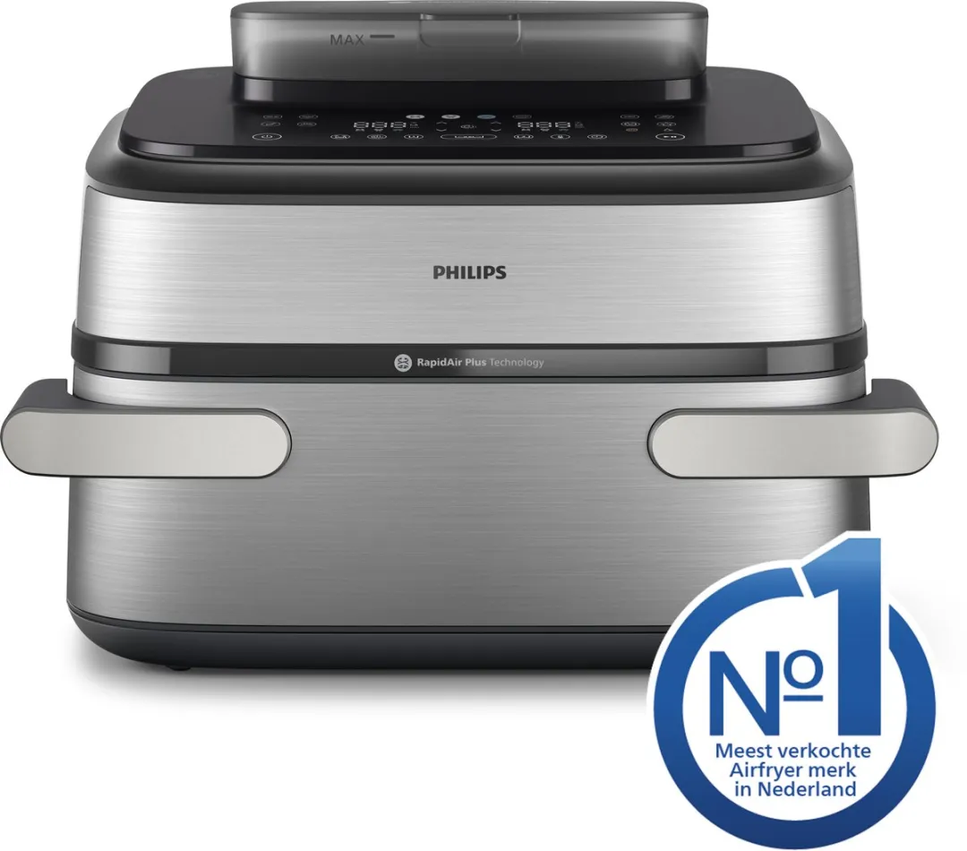 Philips Airfryer 5000-serie NA565/02 Megabasket - 9,5L - Stoomfunctie - Chrome