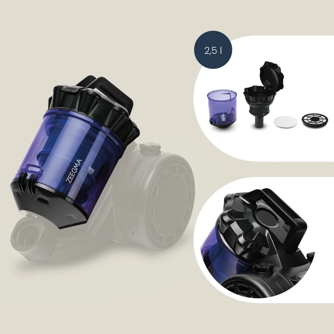 Lionelo Zeegma Zonder Base Cycloon Stofzuiger 899W - 20.000 Pa - 2,5L - Zwart