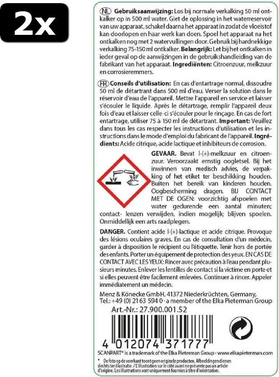 Scanpart Ontkalker Espresso 250ml - 2 Stuks