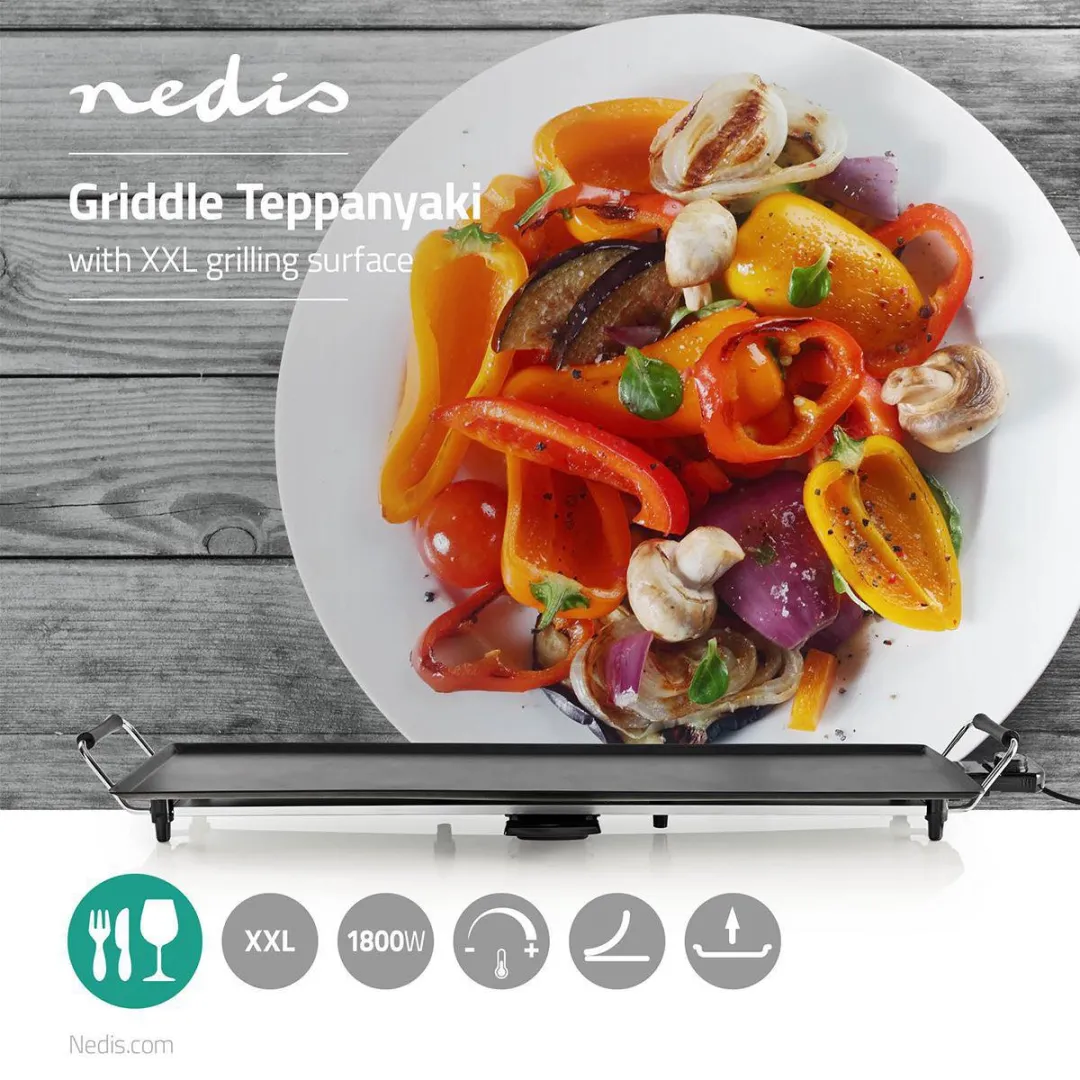 Nedis Teppanyaki Tafelgrill 1800W - 90x23cm - 5 standen - Zwart