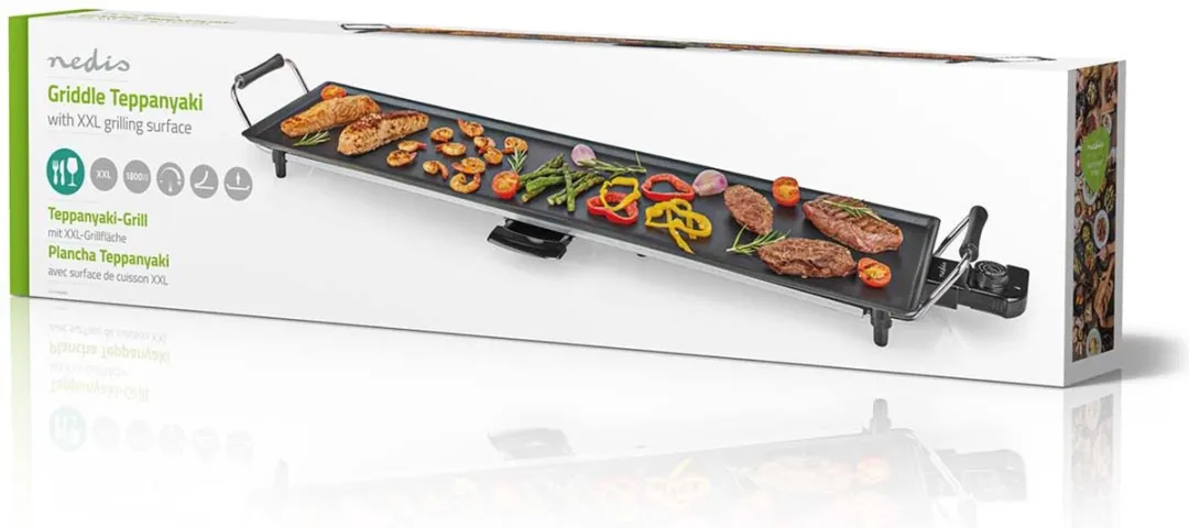 Nedis Teppanyaki Tafelgrill 1800W - 90x23cm - 5 standen - Zwart - afbeelding 6 van 6