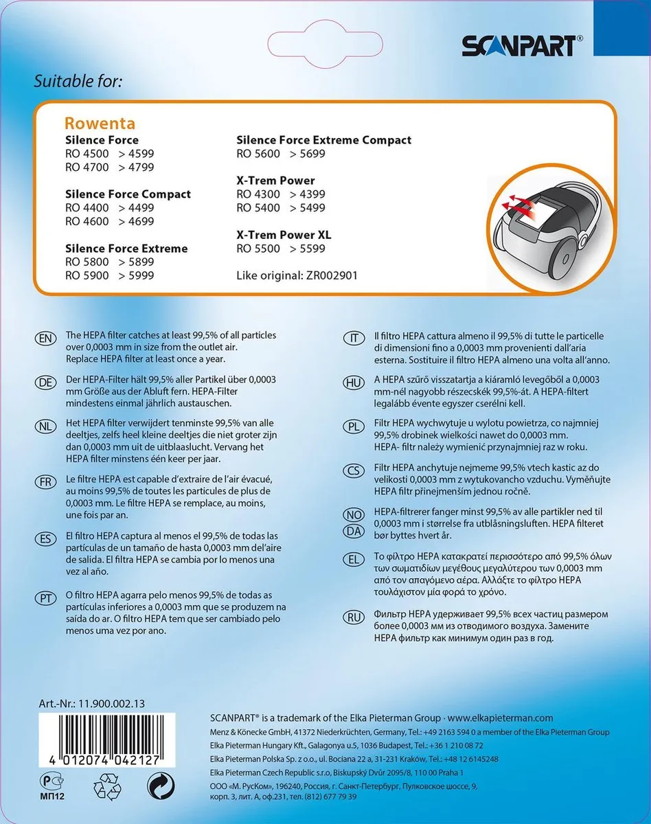 Scanpart HEPA Filter ZR002901 - Wit/ Groen - o.a. Rowenta - afbeelding 2 van 3