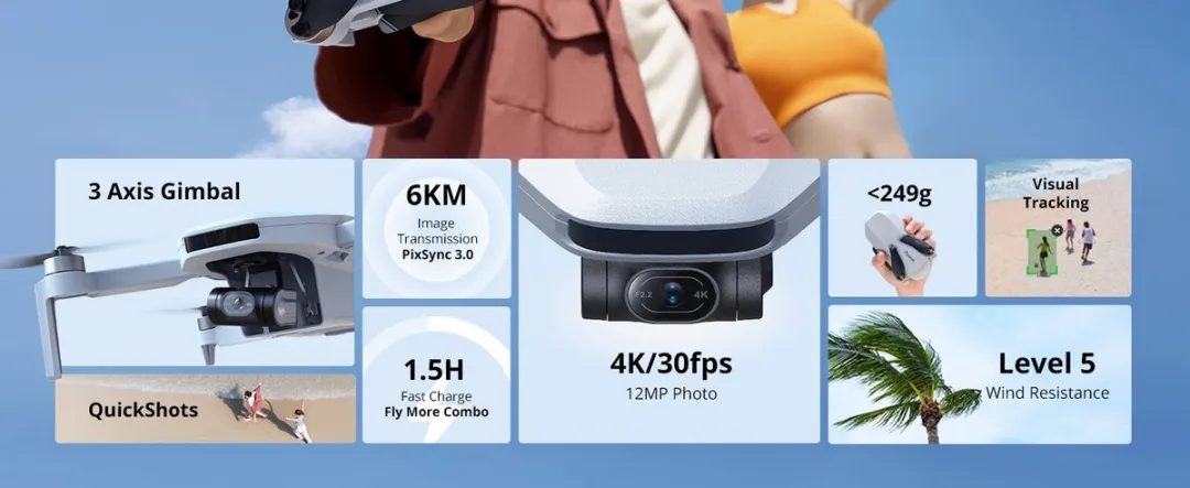 Potensic ATOM Fly More Combo 4K Drone - 6 km Bereik - 32 Min Vliegtijd