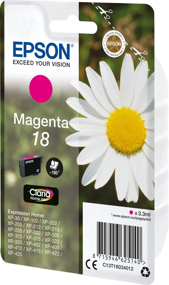 Epson C13T18034010 Magenta Inktcartridge - 180 pagina's
