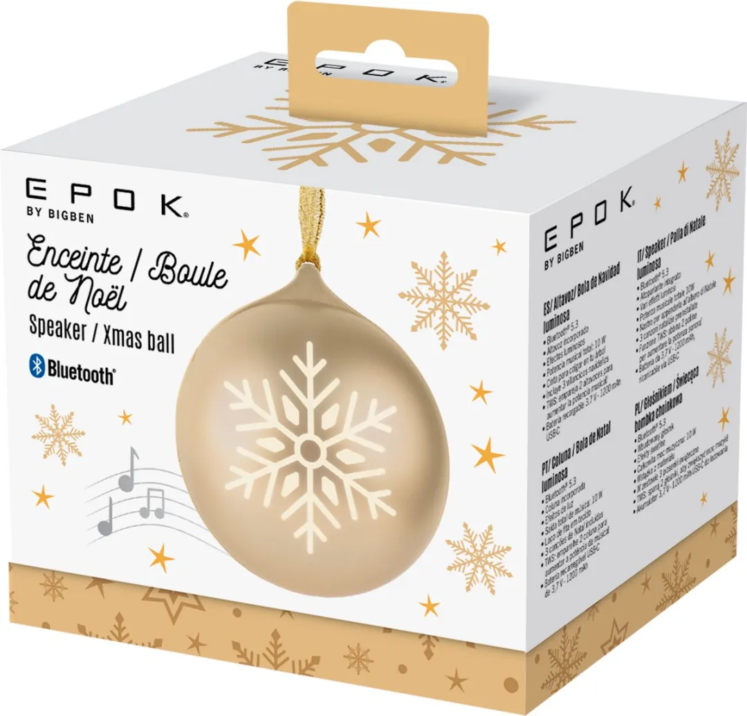 Bigben EPOK XMASBALLGOLD Lichtgevende Kerstbal - Bluetooth Speaker - Goud