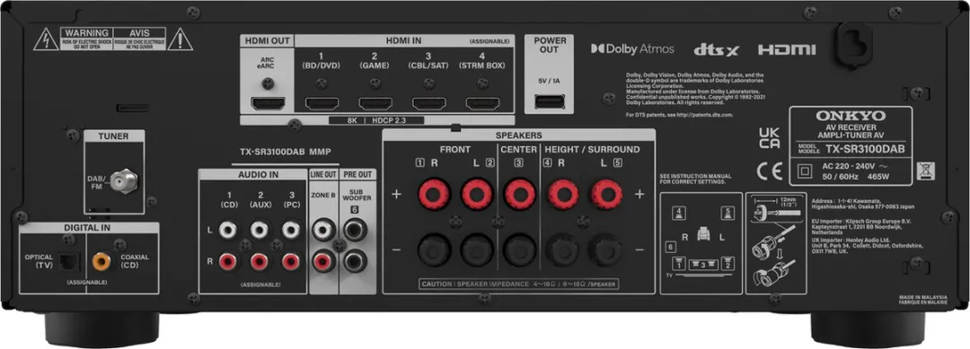 Onkyo TX-SR3100 AV-ontvanger - 5x80W 8K HDMI 2.1