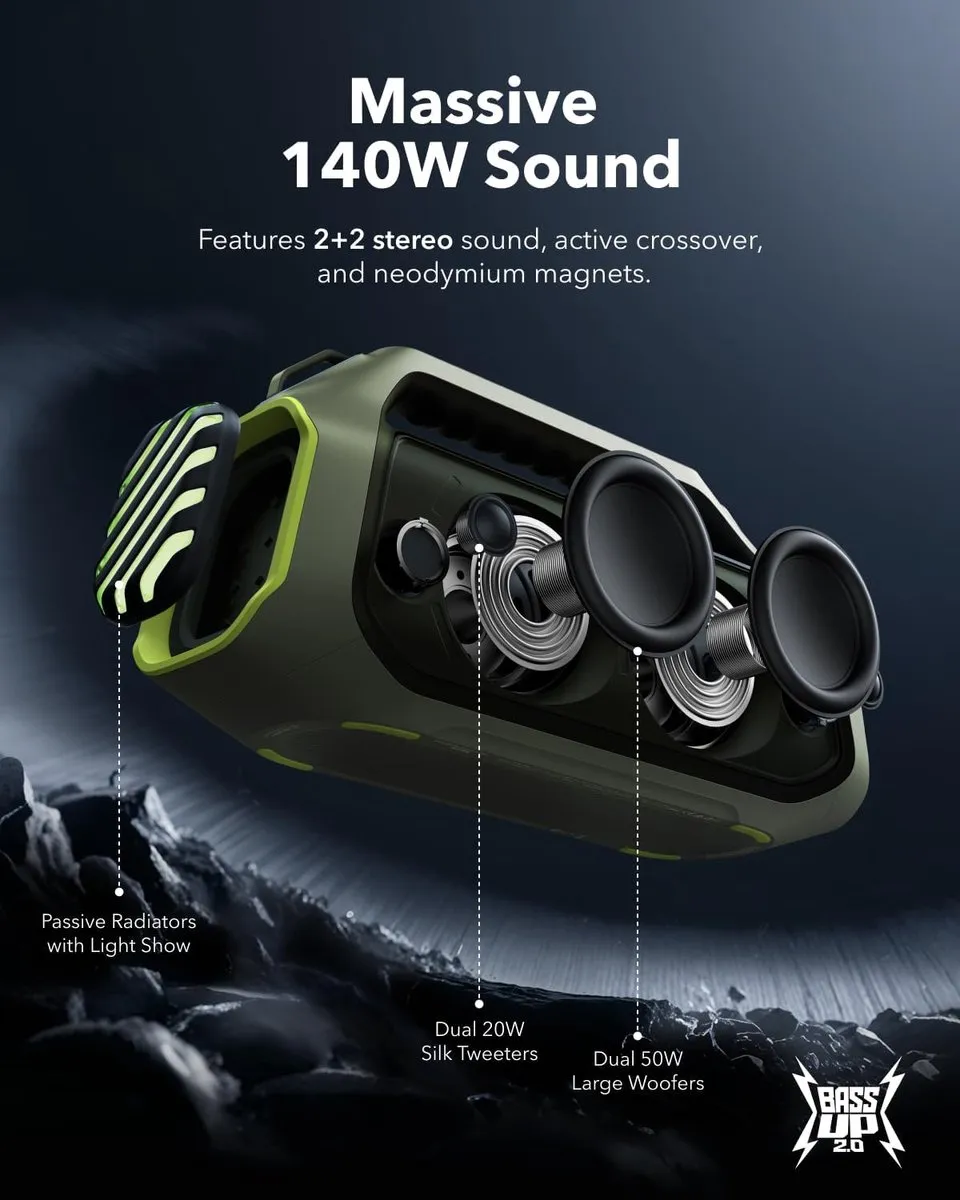 Soundcore Anker Boom 2 Plus A3134 Buitenluidspreker - 140W - IPX7 - Groen