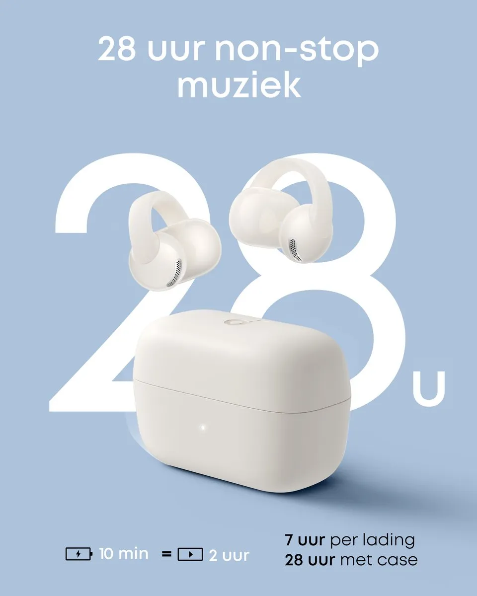 Soundcore C50i Open-Ear Oordopjes - Wit - 28U Speeltijd - IP55