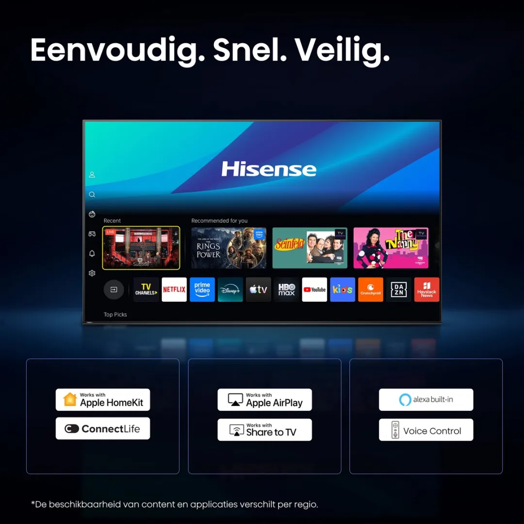 Hisense 65E8S 65 inch Smart TV - 4K Hi-QLED MiniLED - 144Hz - Zwart
