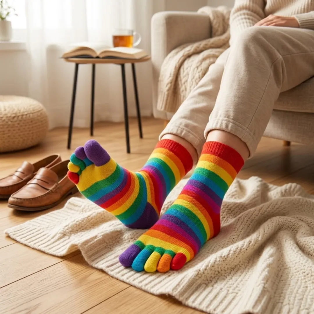 NUVEX Regenboog Gestreepte Mid-Calf Vijf-Teensokken - Maat 35-38