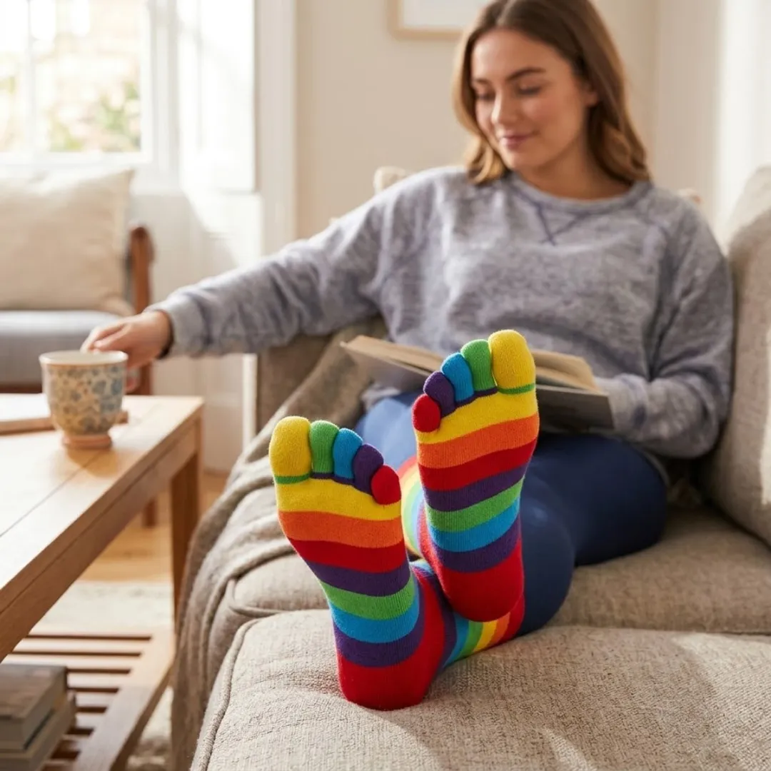 NUVEX Regenboog Gestreepte Mid-Calf Vijf-Teensokken - Maat 35-38