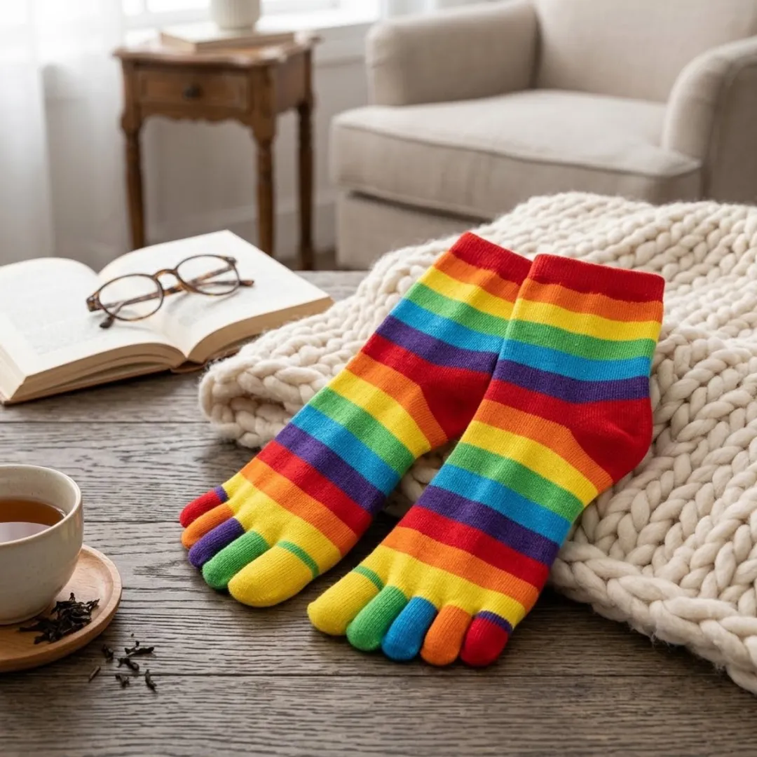 NUVEX Regenboog Gestreepte Mid-Calf Vijf-Teensokken - Maat 35-38