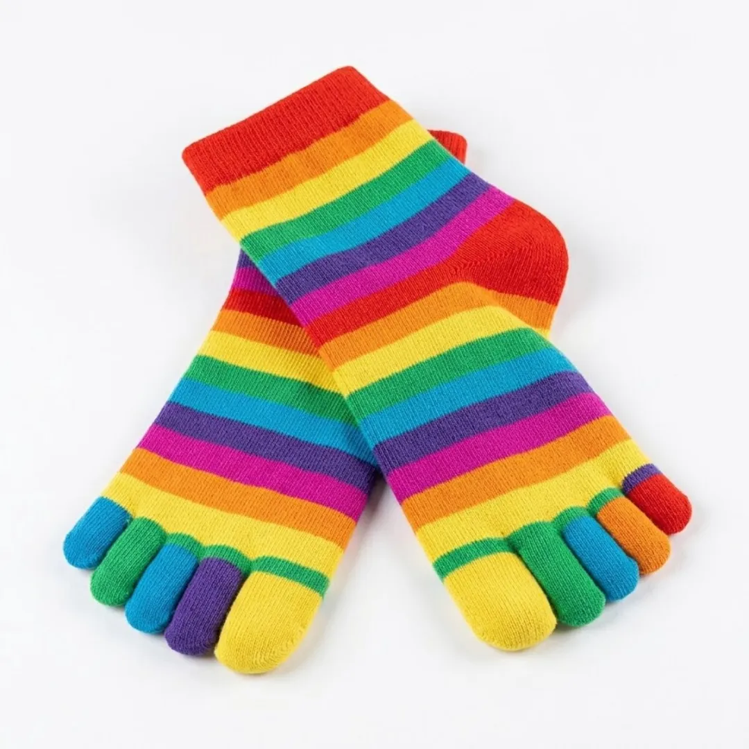 NUVEX Regenboog Gestreepte Mid-Calf Vijf-Teensokken