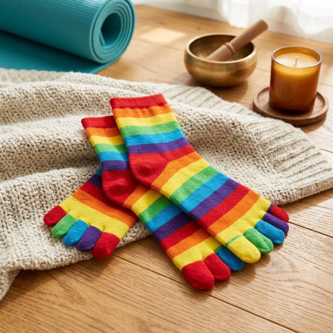 NUVEX Regenboog Gestreepte Mid-Calf Vijf-Teensokken - Maat 35-38