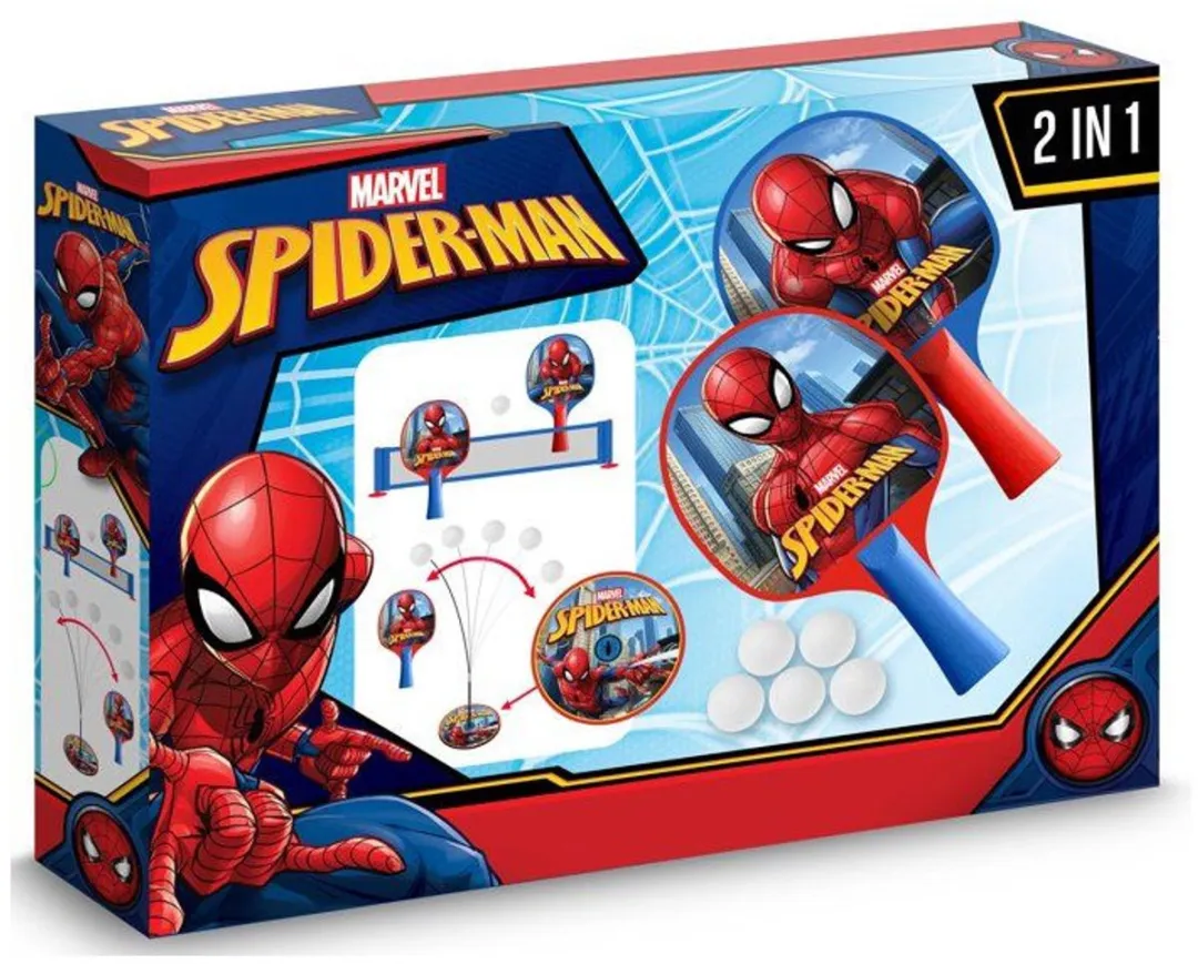 Marvel Spider-Man 2-in-1 Tafeltennisset - 2 Batjes 5 Ballen