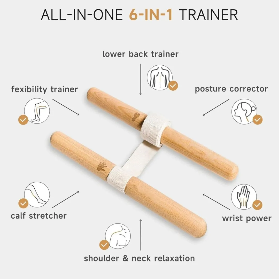 ECTEATOY Hamstringstrekker - Verstelbare elastische band - Hout/Beige