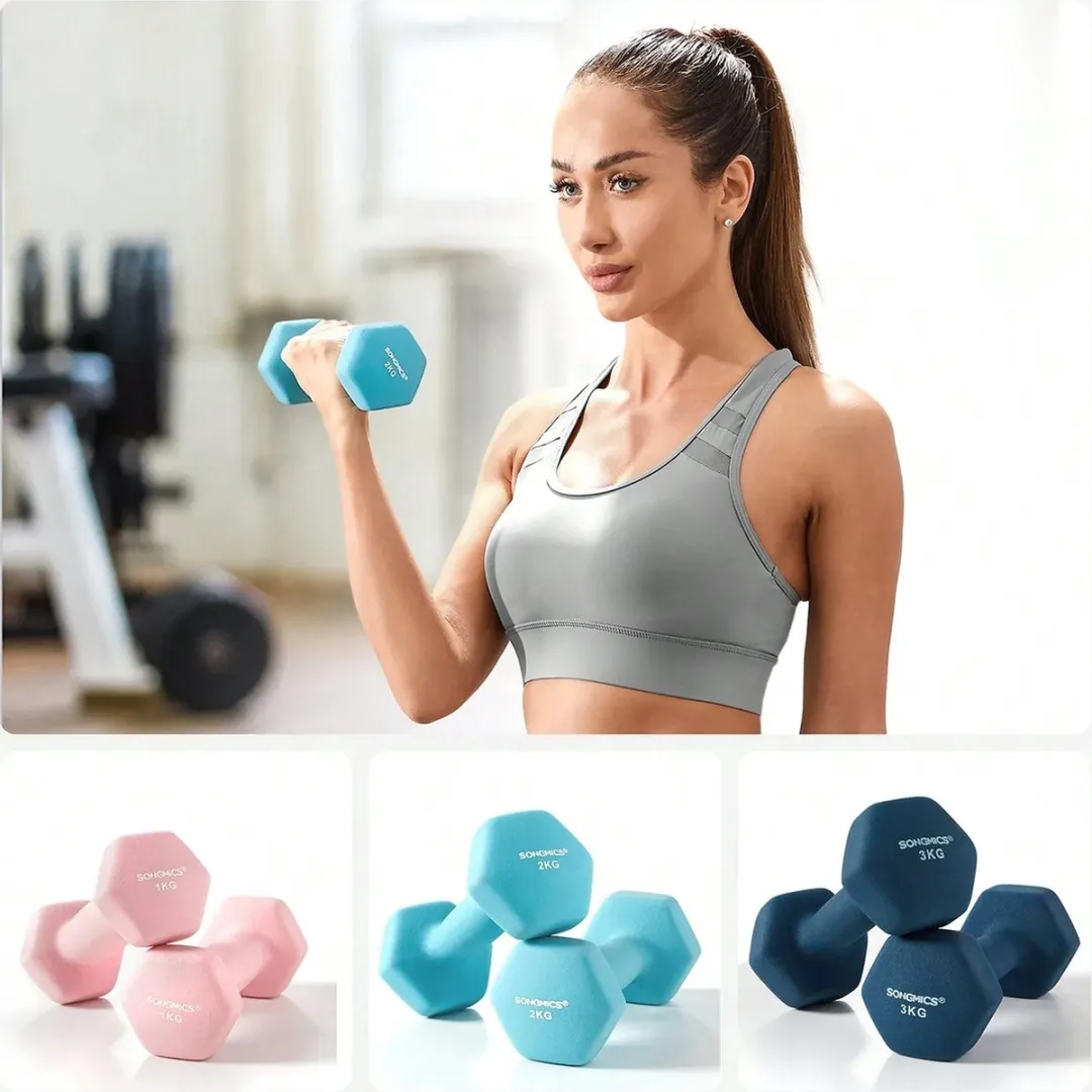 Songmics Halterset 7-delig - 6x Dumbbells + Standaard - Zwart
