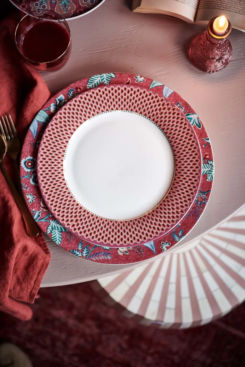 Pip Studio Plate Flower Festival Scallop - Donkerroze 26.5cm