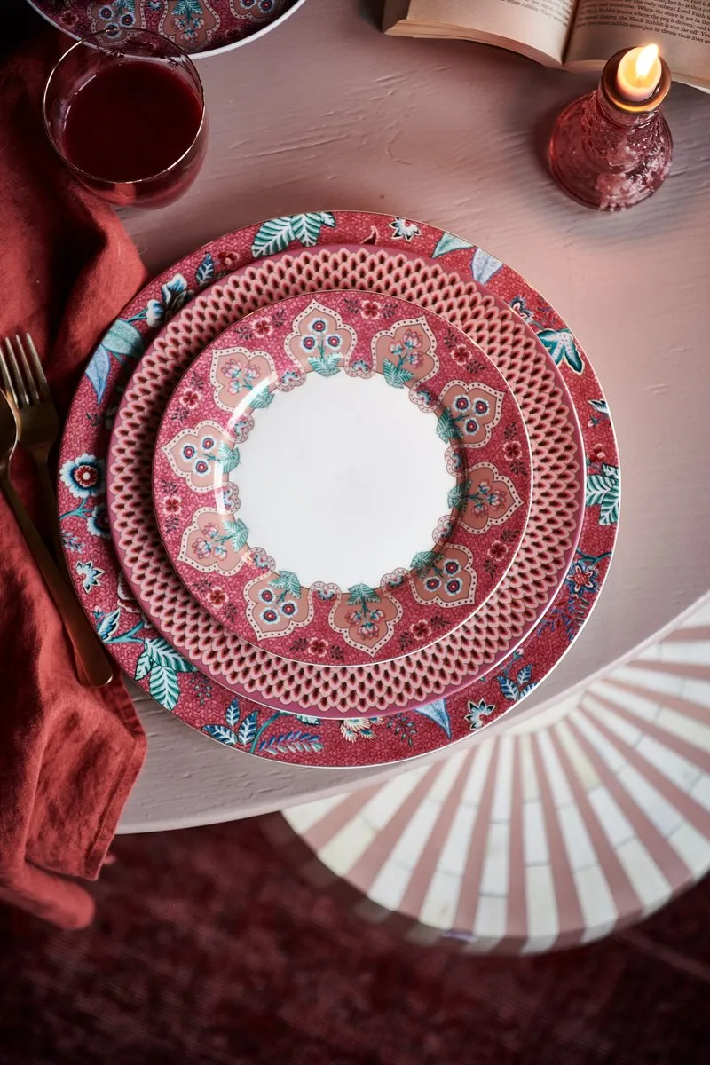 Pip Studio Plate Flower Festival Scallop - Donkerroze 26.5cm