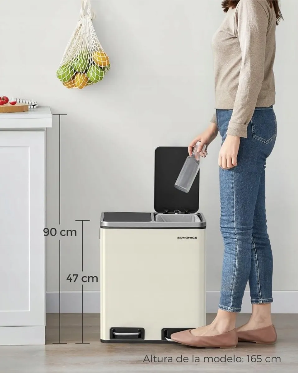 Songmics Dubbele Keuken Afvalbak 2x15L - Crème