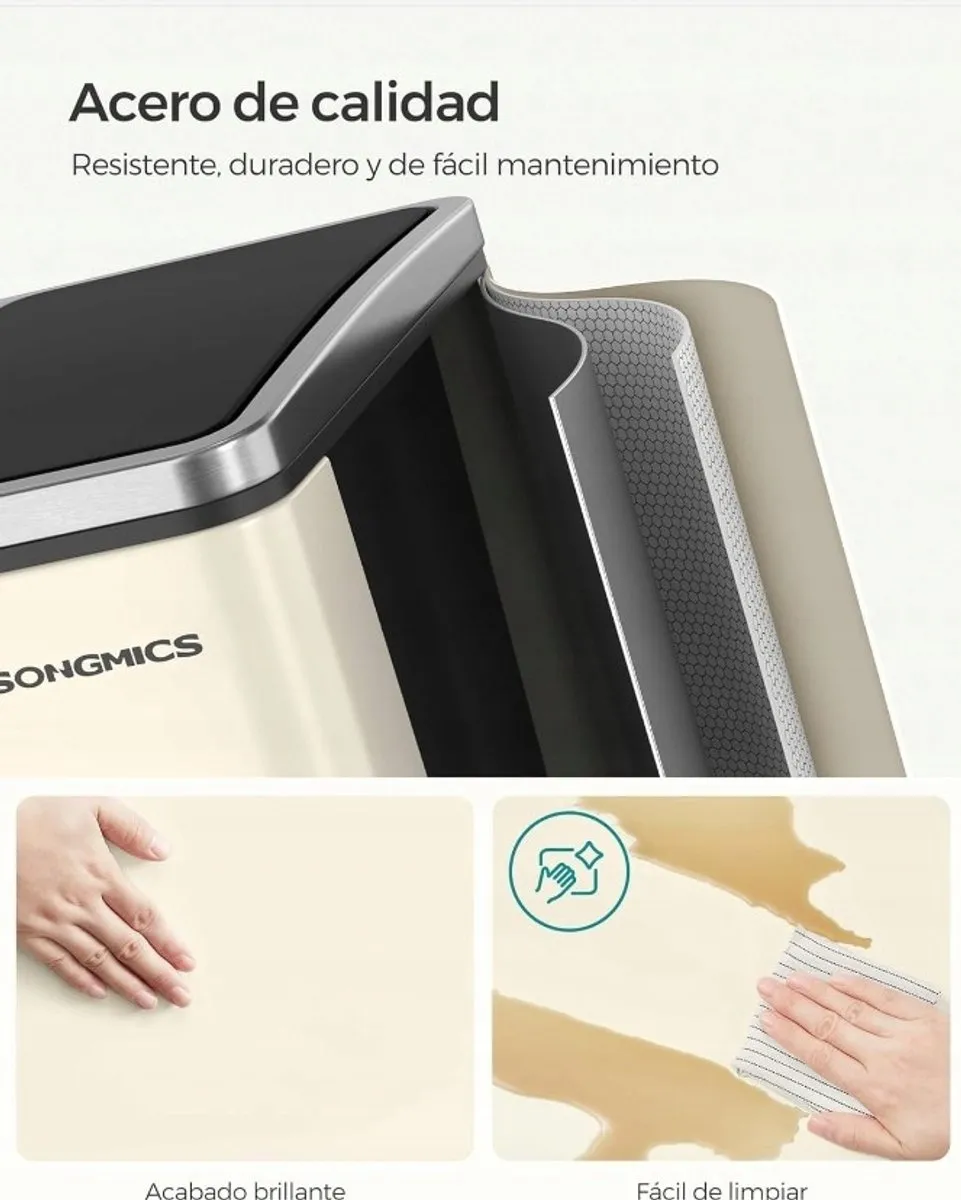 Songmics Dubbele Keuken Afvalbak 2x15L - Crème