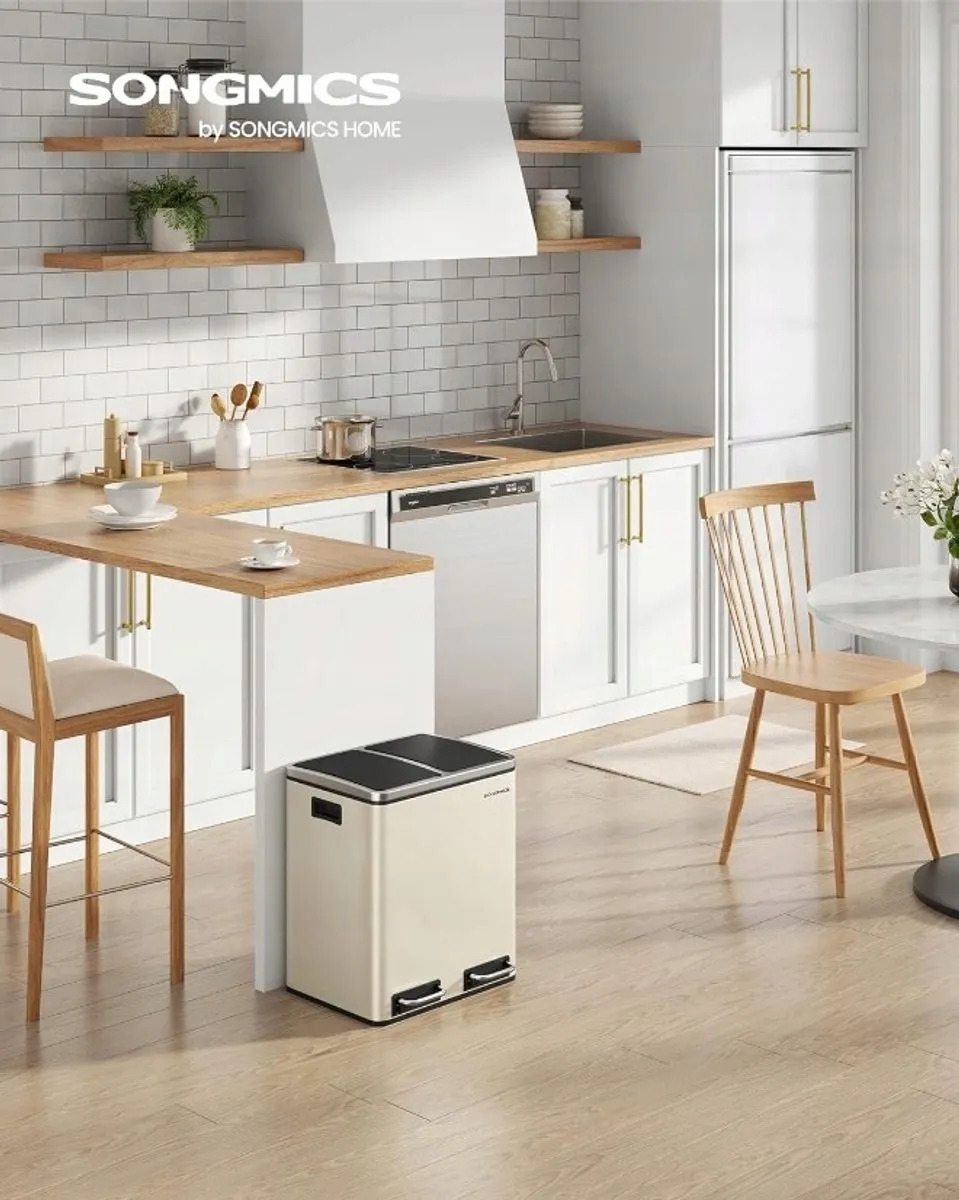 Songmics Dubbele Keuken Afvalbak 2x15L - Crème