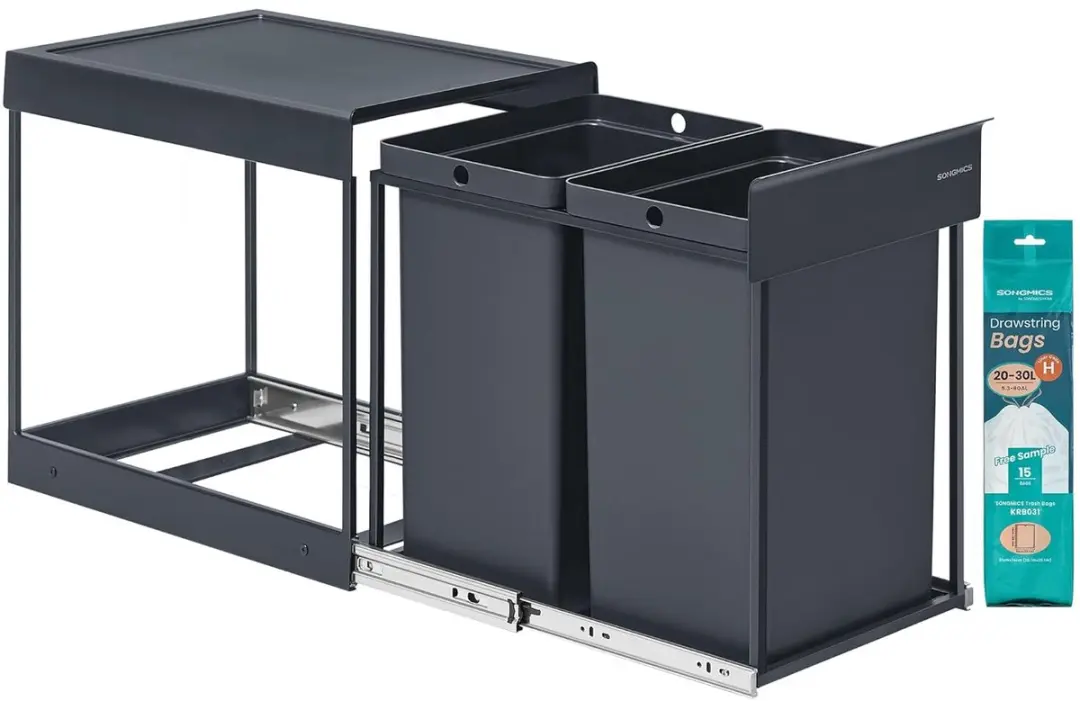Songmics Afvalbak 2 Compartimenten 40L - Grijs