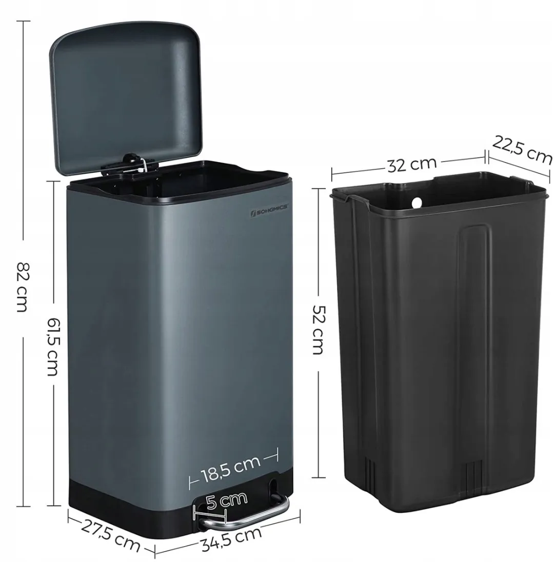 Songmics Prullenbak 30L Antracietgrijs Soft-Close - afbeelding 3 van 5