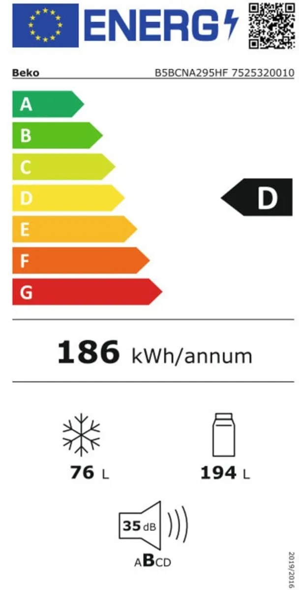 Beko B5BCNA295HF Inbouw Koelvriescombinatie 270L - Nofrost