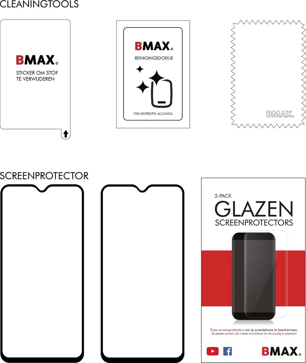 BMAX Screenprotector Samsung Galaxy A01 - 2 Stuks - Zwart