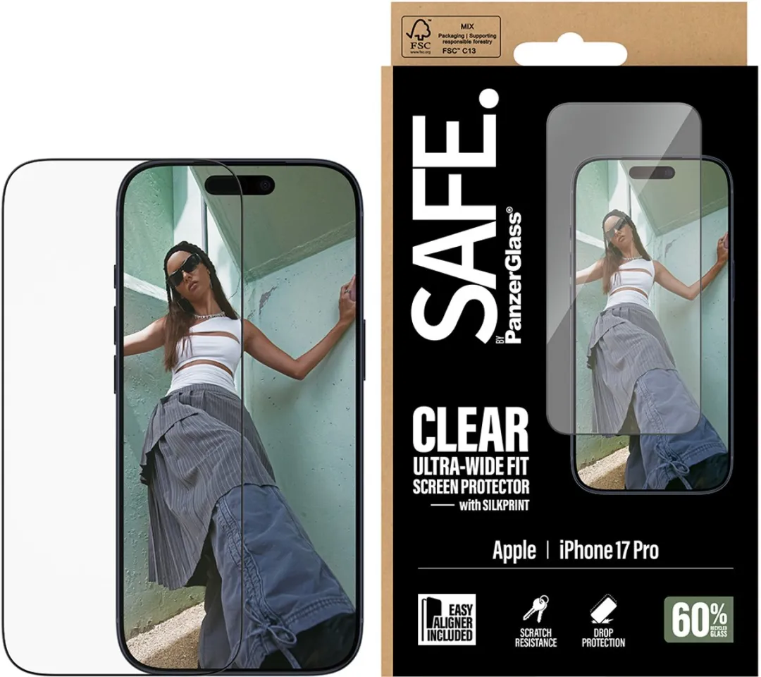 PanzerGlass SAFE. iPhone 17 Pro Schermbeschermer - Doorzichtig - Zwart Frame