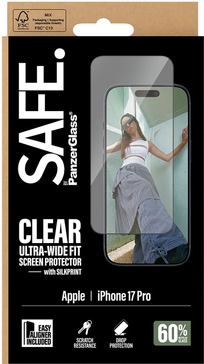 PanzerGlass SAFE. iPhone 17 Pro Schermbeschermer - Doorzichtig - Zwart Frame