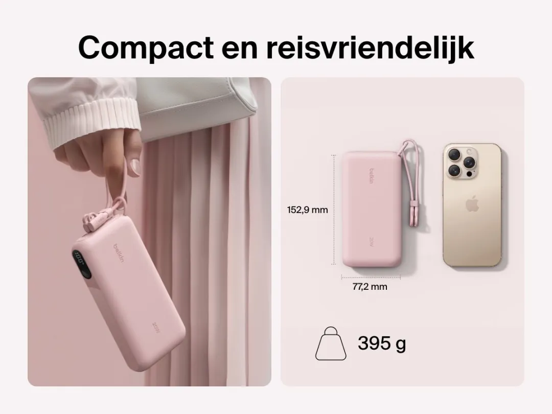 Belkin Power Bank BPB028HQPK 20000mAh - 20W - 3x Oplaadpoort - Roze - afbeelding 6 van 6