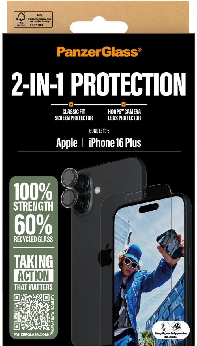 PanzerGlass B2875+1285 Schutzkit iPhone 16 Plus - Glas - Zwart