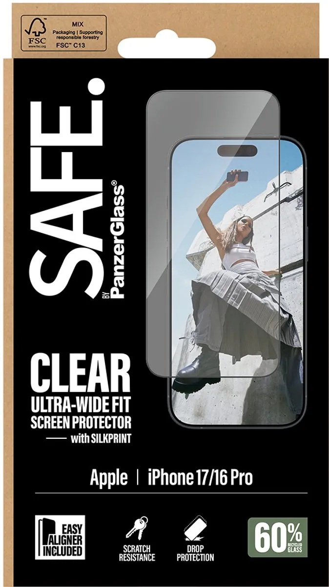 PanzerGlass SAFE. iPhone 16 Pro/17 Ultra-Wide Schermbeschermer - Doorzichtig