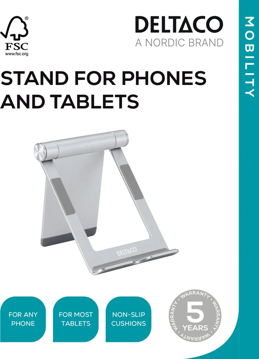 Deltaco ARM-0516 Inklapbare Smartphone & Tablet Standaard - Zilver - afbeelding 6 van 6