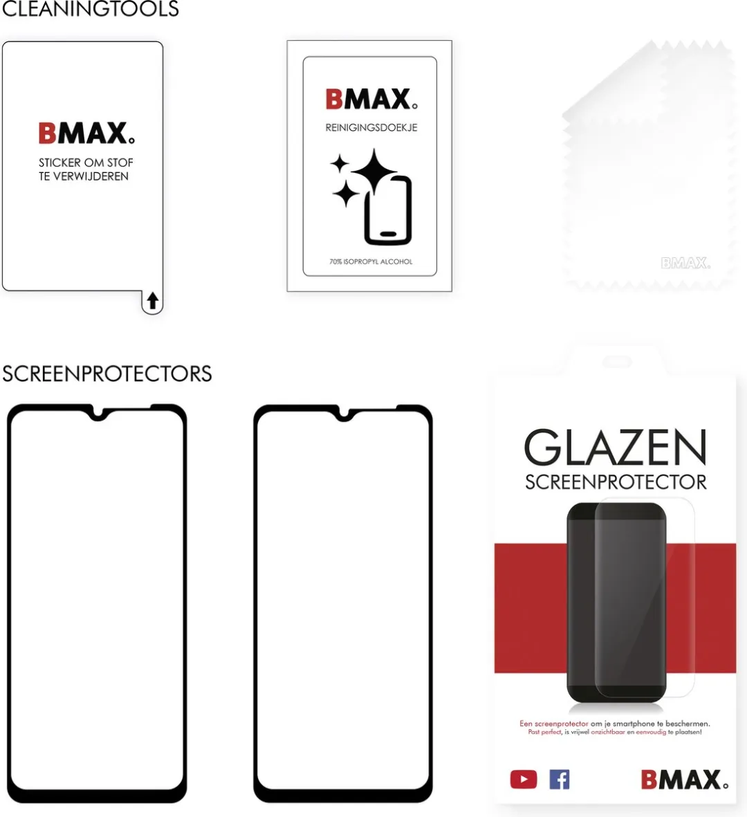 BMAX Geschikt voor Samsung Galaxy A03S Screenprotector Glas - 2 Stuks - Zwart