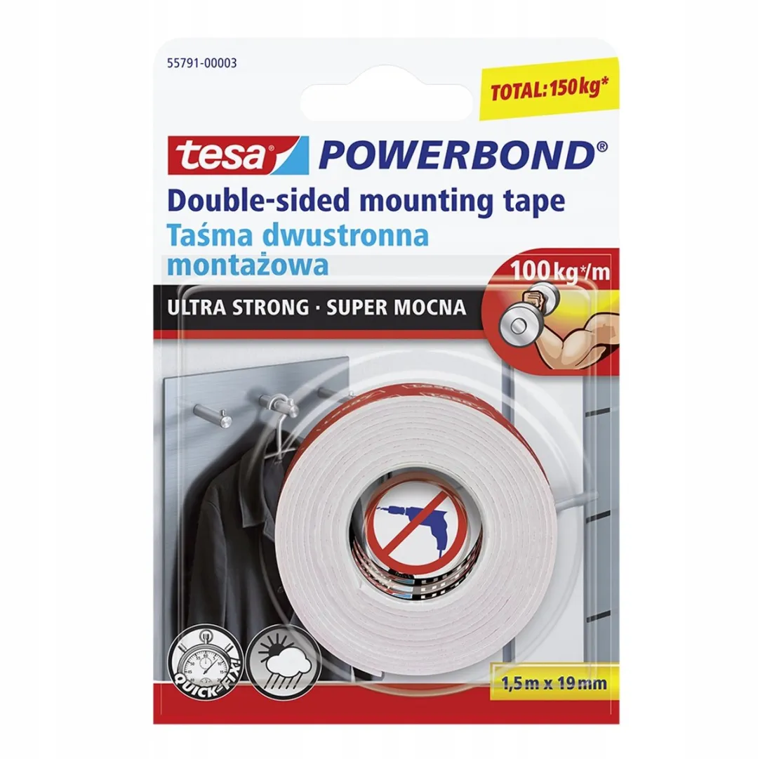 Tesa Powerbond Dubbelzijdige Montagetape 19mm - 3 Stuks