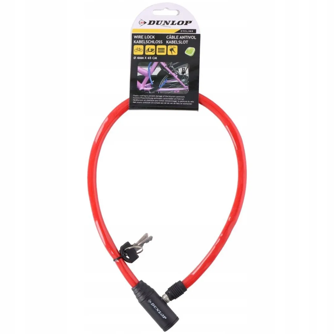 Dunlop Fietskabel 65cm Rood - met 2 sleutels - afbeelding 2 van 2