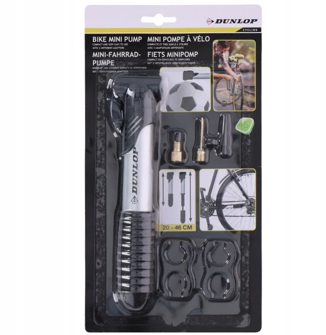 Dunlop Aluminium Fietspomp Mini - 3 Adapters - Zwart/Zilver - afbeelding 3 van 5